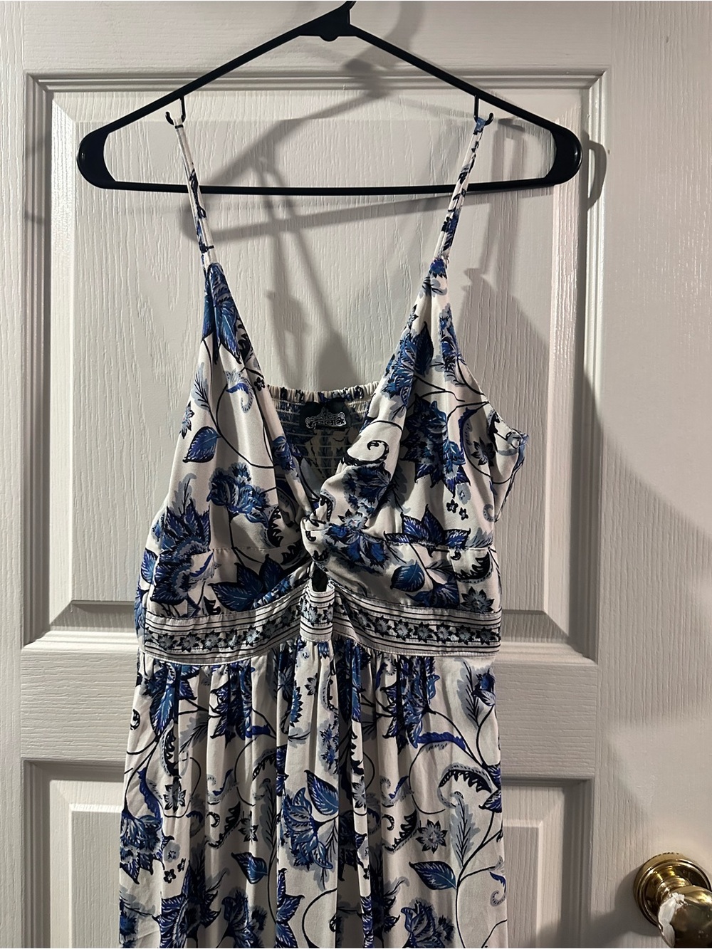 Angie White and Blue Floral Tie-Front Sundress